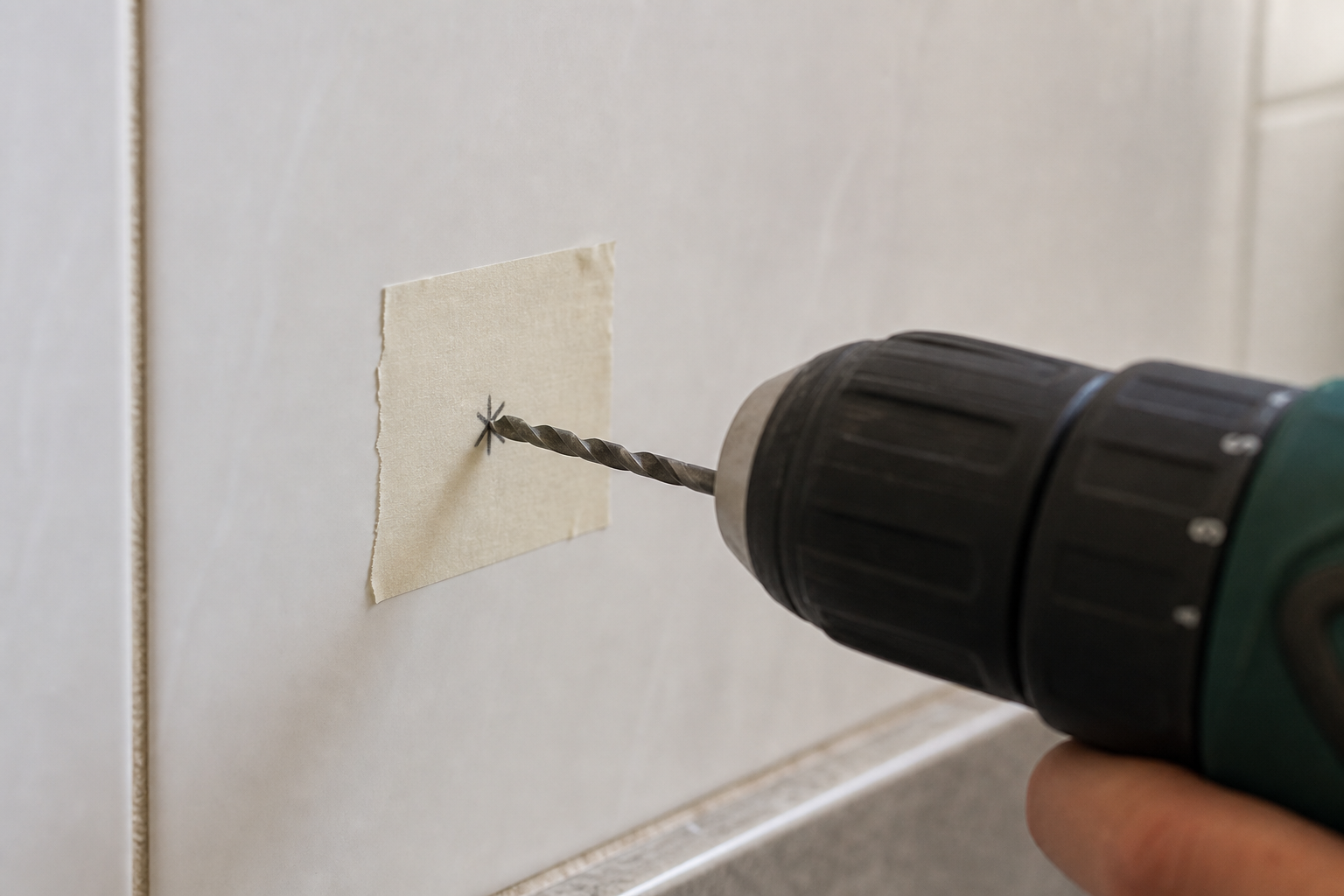 Cinta de carrocero para evitar que la broca resbale en azulejo