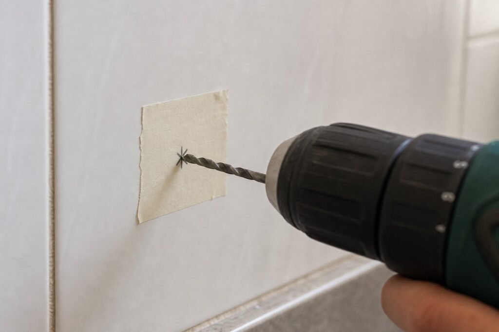Cinta de carrocero para evitar que la broca resbale en azulejo