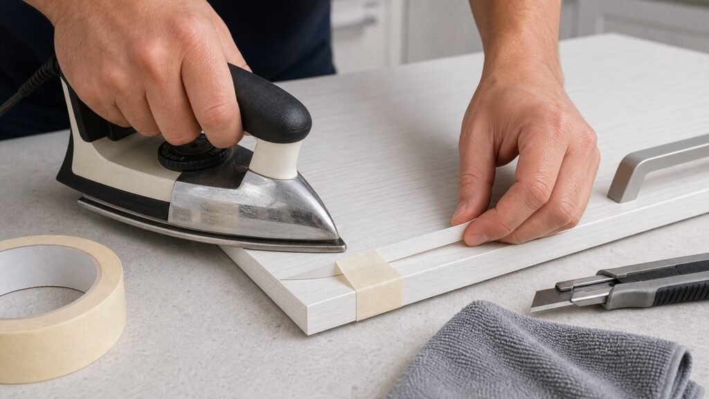 Reparacion de canto de melamina levantado en un mueble de cocina