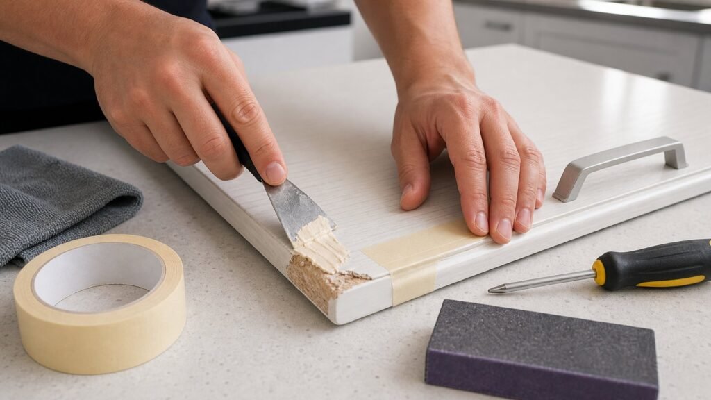 Reparacion de un canto danado en un mueble de cocina de melamina